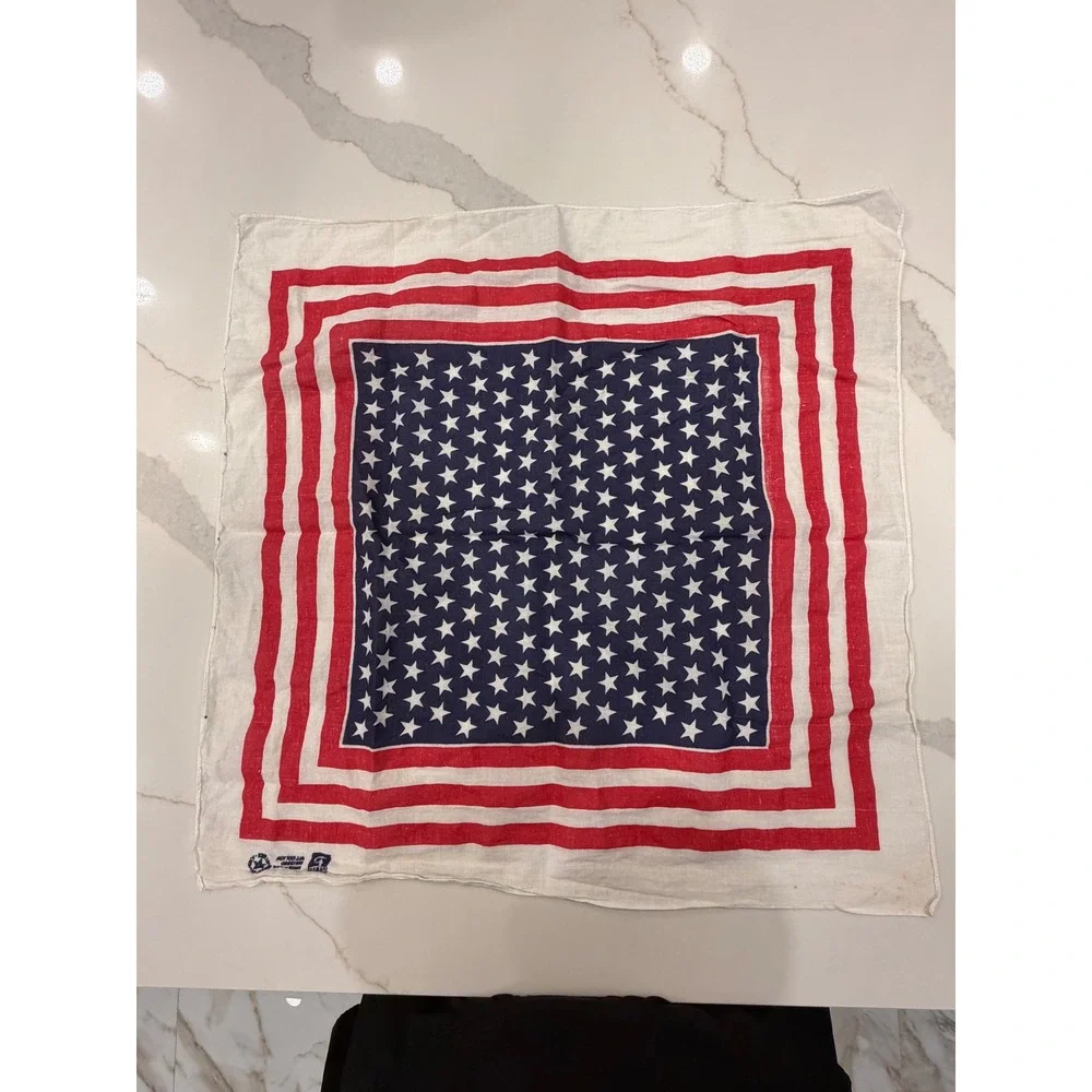 Vintage Paris Accessories USA Flag Bandana Stars Stripes Cotton Made in USA Red